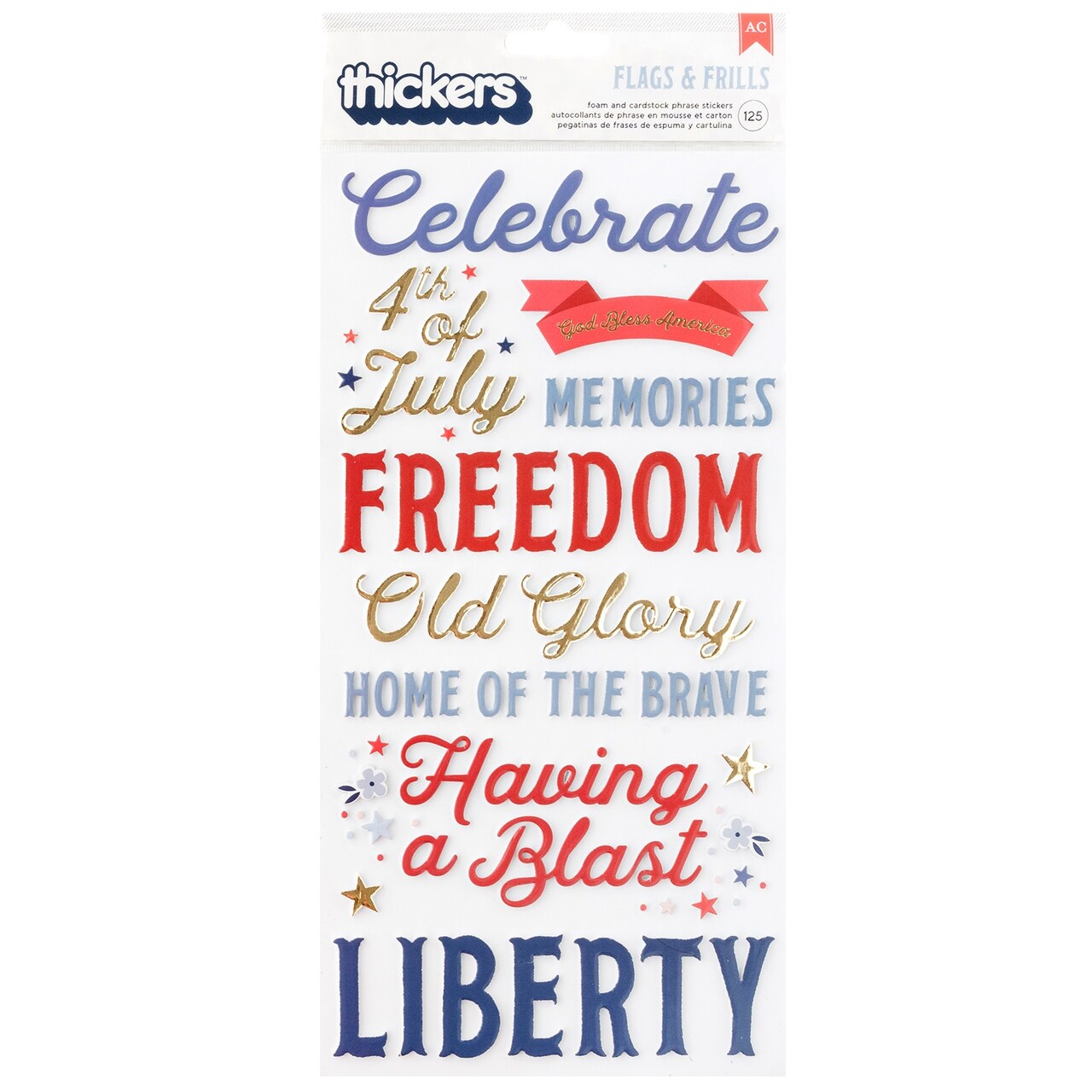 American Crafts Flags And Frills Thickers Stickers 109/Pkg-Gold Foil Phrase